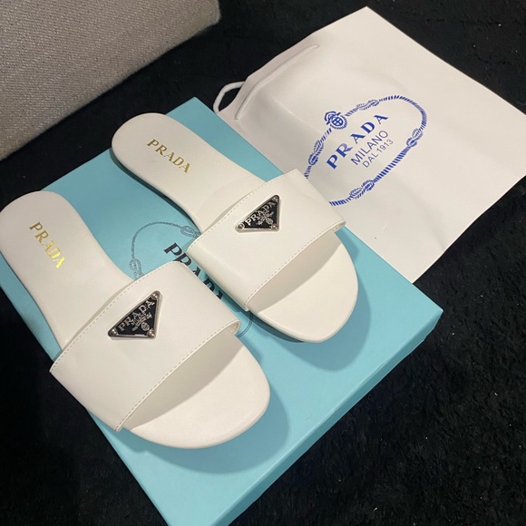 Women’s Prada White Slide Sandals Size 8 - Picture 1 of 6